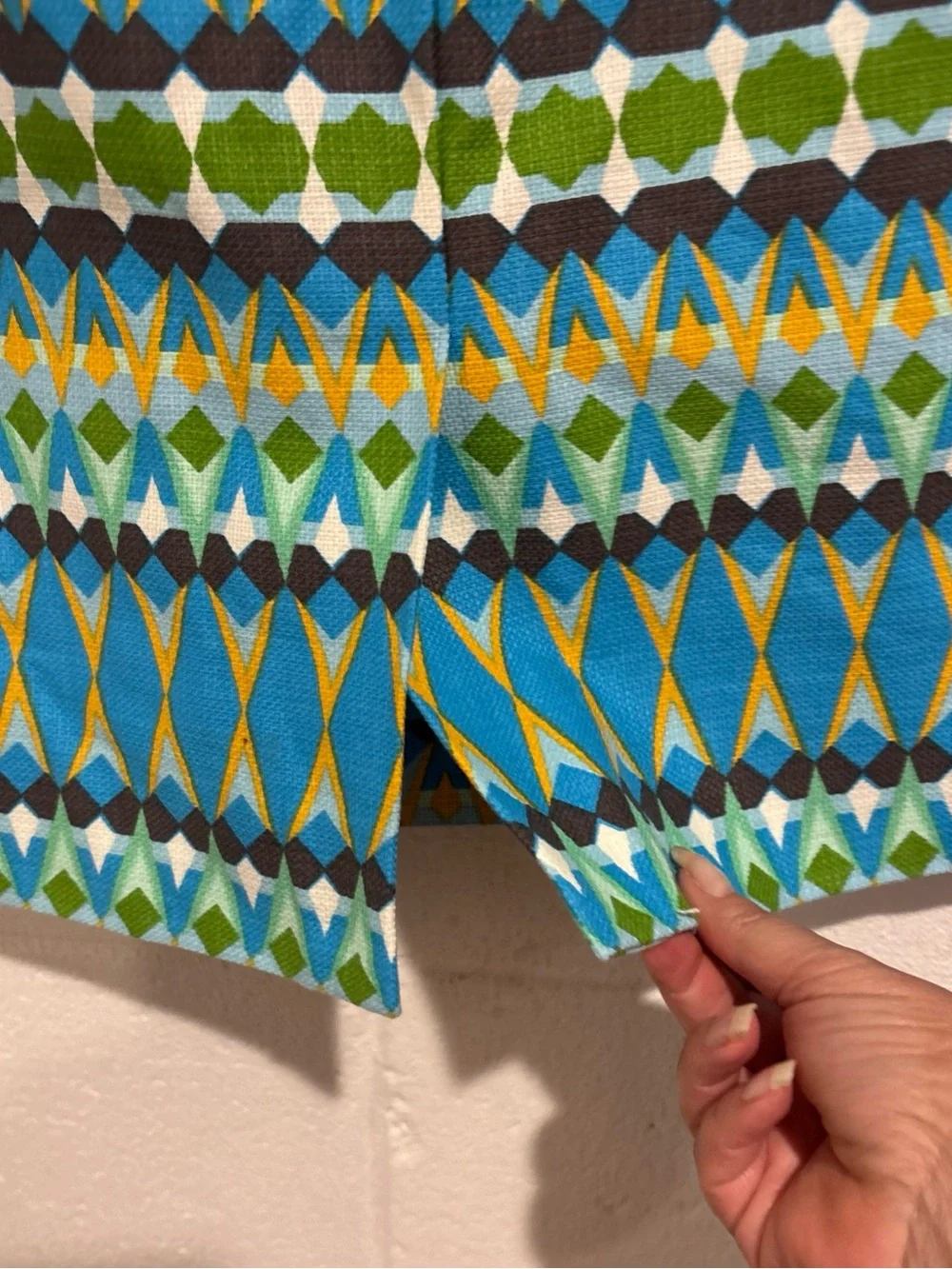 J Crew pencil skirt blue green Aztec print zipper back